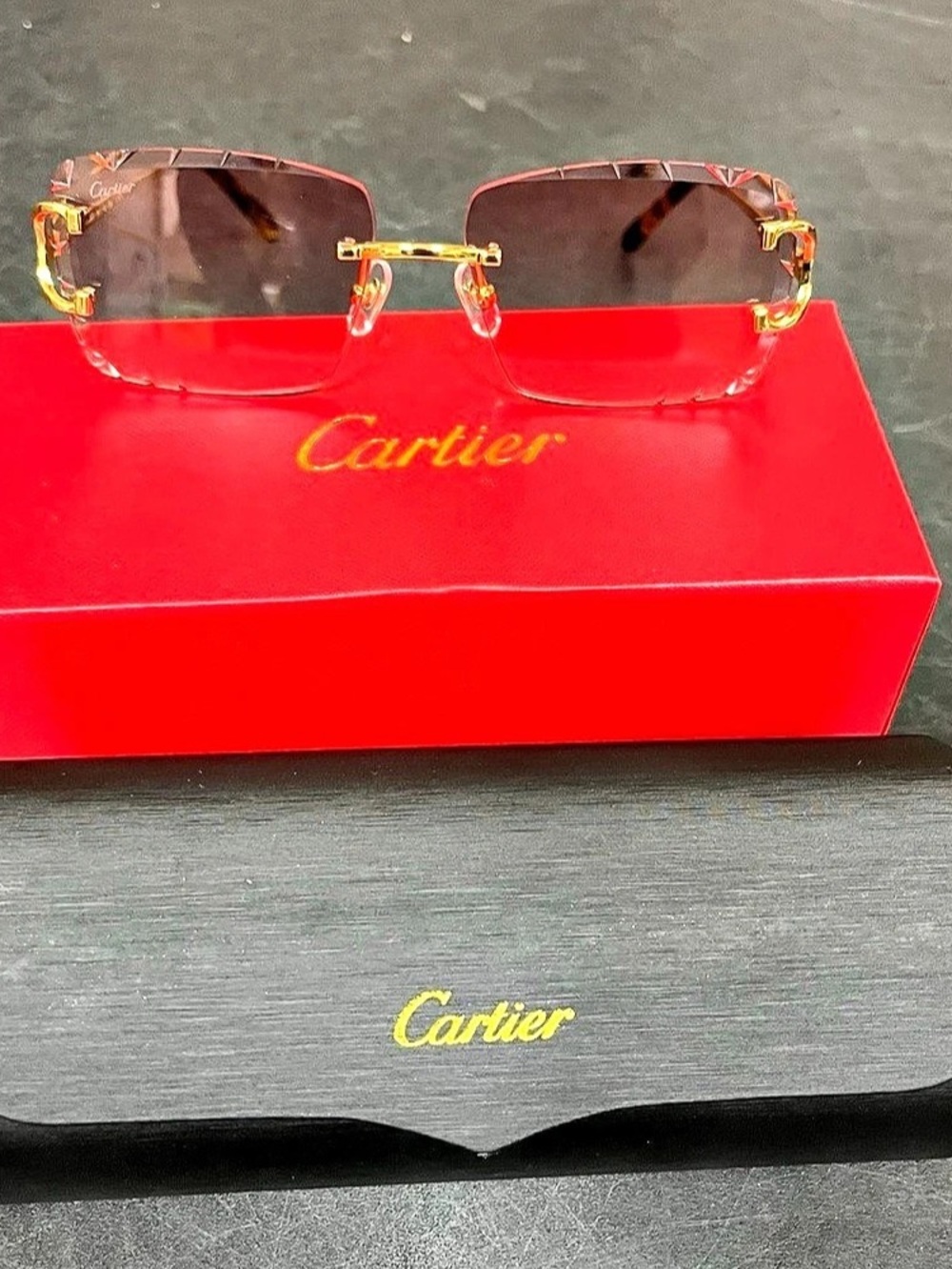 Cartier Décor C de Cartier Rimless Sunglasses Rimless Brown & Gold Glasses